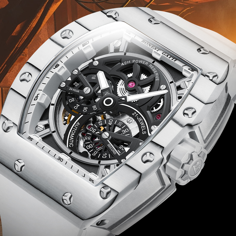 Rubber Strap Diver - BONEST GATTI Herren Mechanische Uhr Tonneau-förmiges